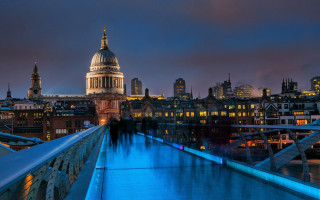 City skyline bridge building night 3 - christopher wren free wallpaper