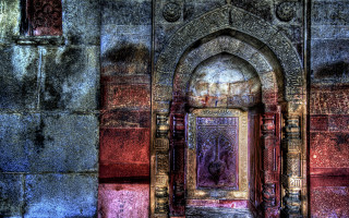 Doorway stone building red blue - wall behind free wallpaper
