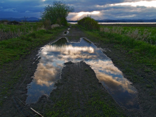 Road puddles cloudy sky background 2 - digital photography free wallpaper