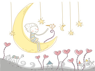 Boy sitting crescent moon stars - a drawing of a boy free wallpaper