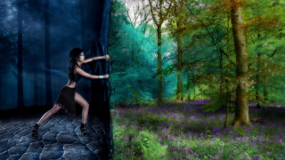 Woman black dress forest painting - matte fantasy painting free wallpaper