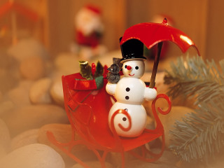 Snowman cat sleigh red umbrella 3 - figurine free wallpaper