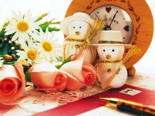Clock flowers table pen paper 2 - romantic free wallpaper