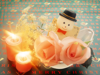 Candle teddy bear table flowers 4 - merry free wallpaper