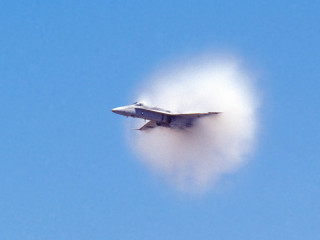 Jet flying blue sky smoke 5 - volumetric free wallpaper