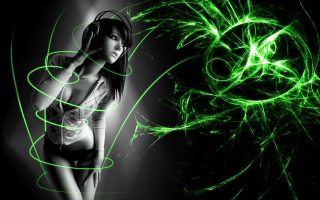 Woman green lines psychedelic electric - a green swirl free wallpaper