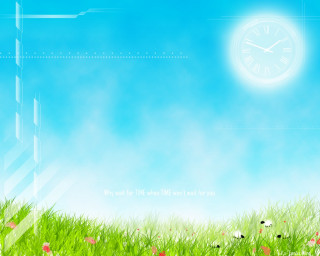 Clock blue sky grass flowers 3 - a clock free wallpaper for desktop