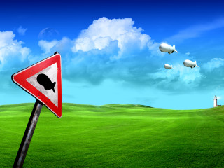 Red white sign road green - surrealistic free wallpaper