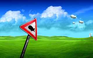 Red white sign green field 4 - surrealistic free wallpaper