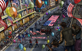 Parade balloons people walking street 2 - graphic novel free wallpaper