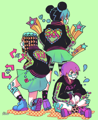 Cartoon couple rug green background - artist free wallpaper for mobile