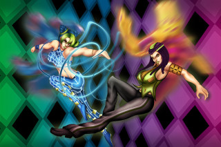 Colorful dancing women checkered background - two woman free wallpaper