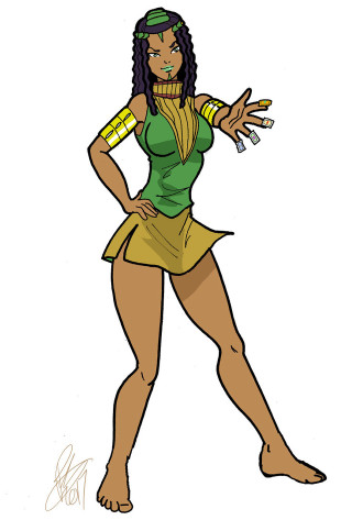 Afrofuturism green top gold skirt - a cartoon of a woman free wallpaper for mobile