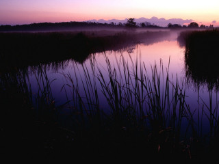 Lake sunset reeds clouds mountain - charles ragland bunnell free wallpaper