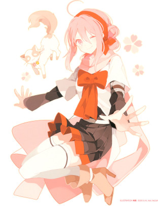 Girl redbow white surface cat - a white surface free wallpaper for mobile