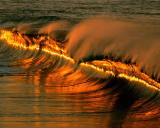Wave sunset golden orange water - caustic free wallpaper