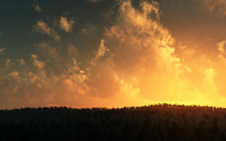 Plane forest cloudy sunset mattepainting - a plane in the foreground free wallpaper