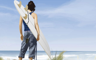 Woman surfboard beach ocean sky - a beach near the ocean free wallpaper