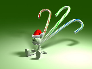 3d character candycanes santahat green - candy cane free wallpaper
