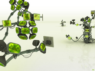 Green objects connected wires plugs - biopunk free wallpaper