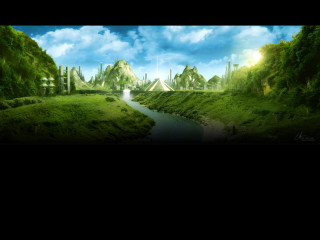 Green landscape river bridge cloudy 2 - a bridge in the distance free wallpaper