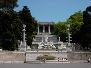 Fountain statues people park trees 3 - a fountain free wallpaper