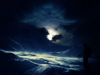 Man snow slope cloudy night - under a cloudy sky free wallpaper