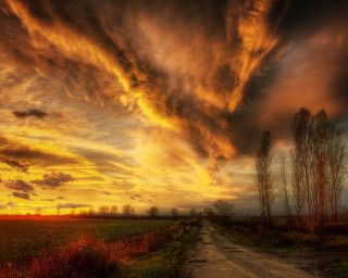 Dirt road sunset clouds field 2 - colorful cloud free wallpaper
