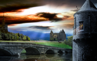 Castle bridge river cloudy sky 10 - a bridge and a river in front free wallpaper