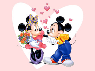 Mickey minnie kissing heart background 3 - free valentines wallpaper