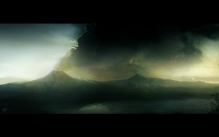 Mountain lake clouds sky painting - a lake in front free wallpaper