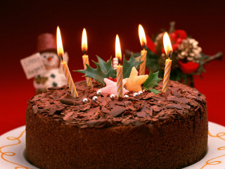 Chocolate cake candles red background - a chocolate cake free wallpaper