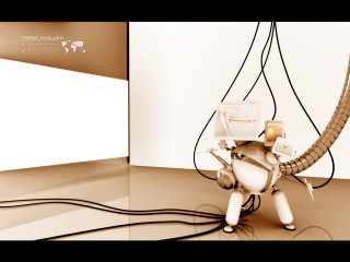 Robot computer wires whitewall brownfloor - a robot free wallpaper for desktop