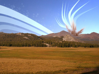 Field mountain sky clouds plane 4 - explosion free wallpaper