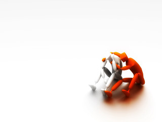 Orange white figures facing white - figurativism free wallpaper