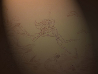 Woman flying cat bird air - above her free wallpaper