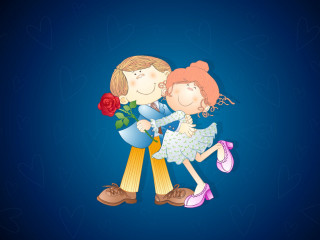 Couple hugging blue background hearts - anthony devas free wallpaper