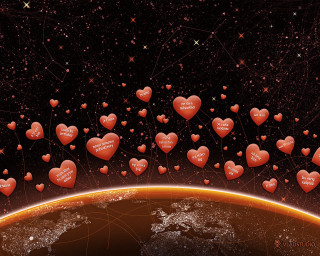 Hearts floating earth space map - space free wallpaper