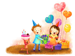 Boy girl birthday cake balloons 4 - free happy birthday wallpaper