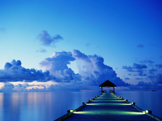 Pier gazebo night clouds blue - a gazebo free wallpaper