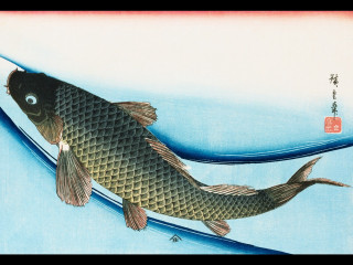 Fish wave water painting chinese 2 - walton ford free wallpaper