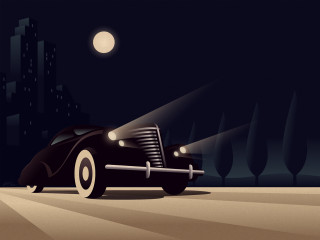 Car driving night full moon - art deco free wallpaper for desktop