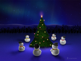 Christmas tree snowmen stars night - star and a sky free wallpaper