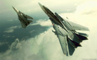 Fighter jets flying sky above - below them free wallpaper