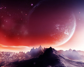 Red purple sky mountain distant 2 - a distant planet in the foreground free wallpaper