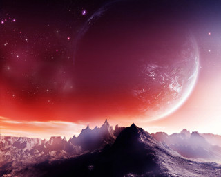 Red purple sky mountain distant 3 - a distant planet in the foreground free wallpaper