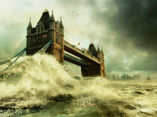 Large body water bridge boat - the water below free wallpaper