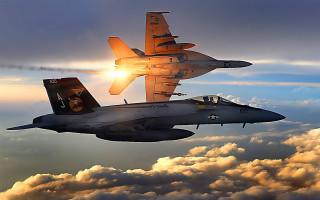 Fighter jets flying sky clouds 8 - the sun behind them free wallpaper