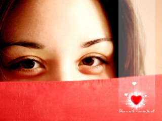 Woman red heart peeking red 2 - brown eye free wallpaper