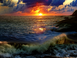 Sunset ocean waves clouds matte - the shore free wallpaper